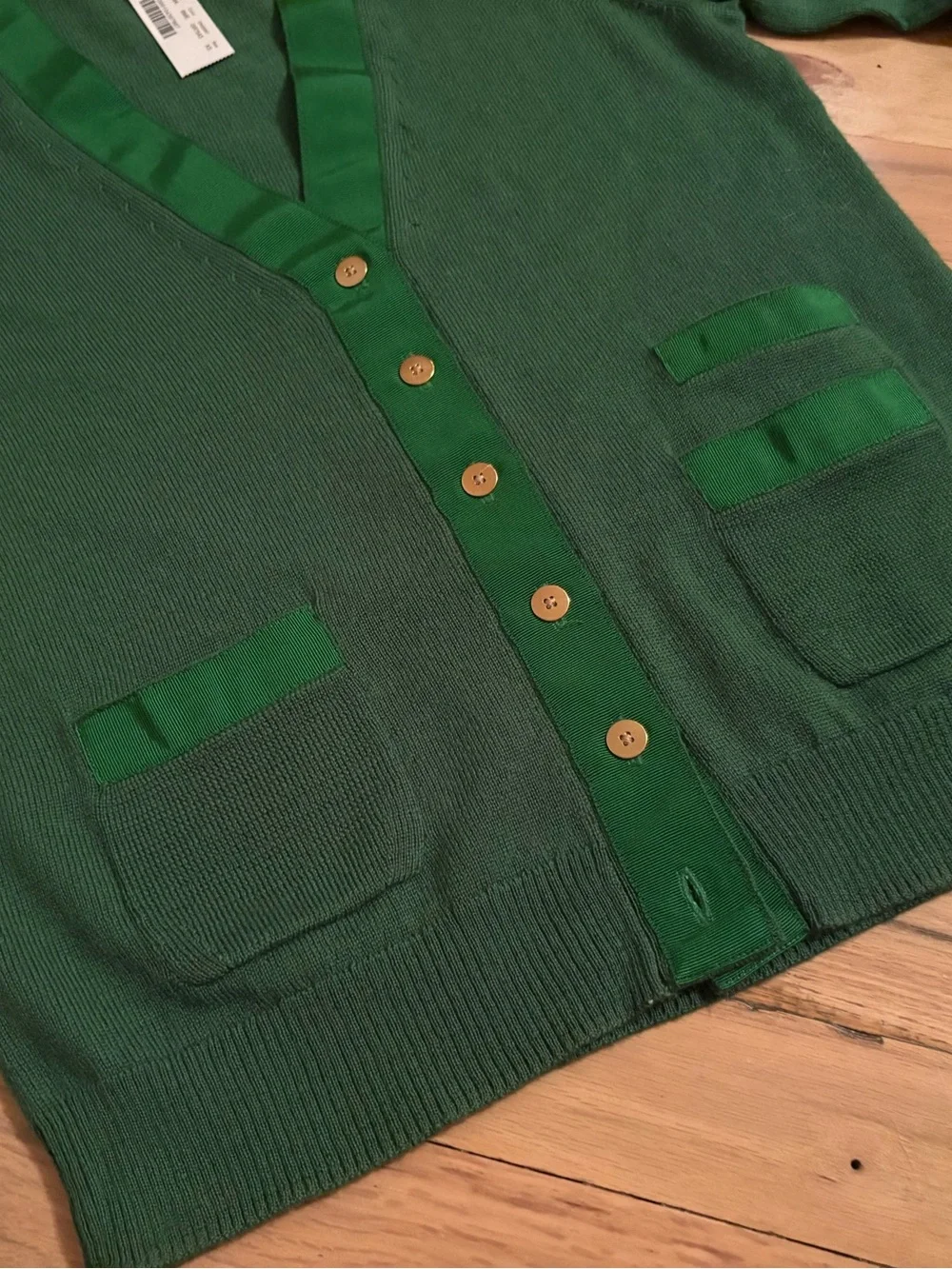 J. Crew Green V‑Neck Button Cardigan with Contrast Trim